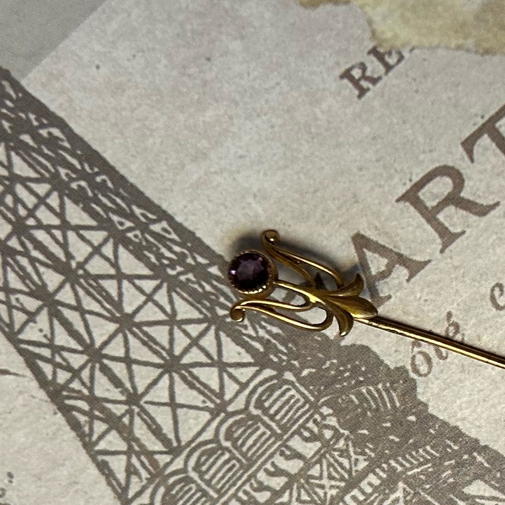 Old gold filled AMETHYST stick pin VICTORIAN era